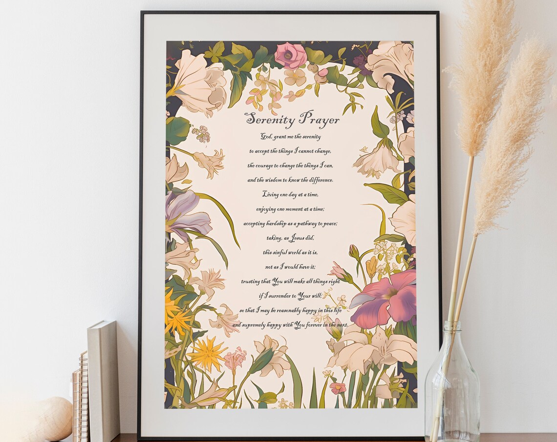 Serenity Prayer, Inspirational Floral Art Print
