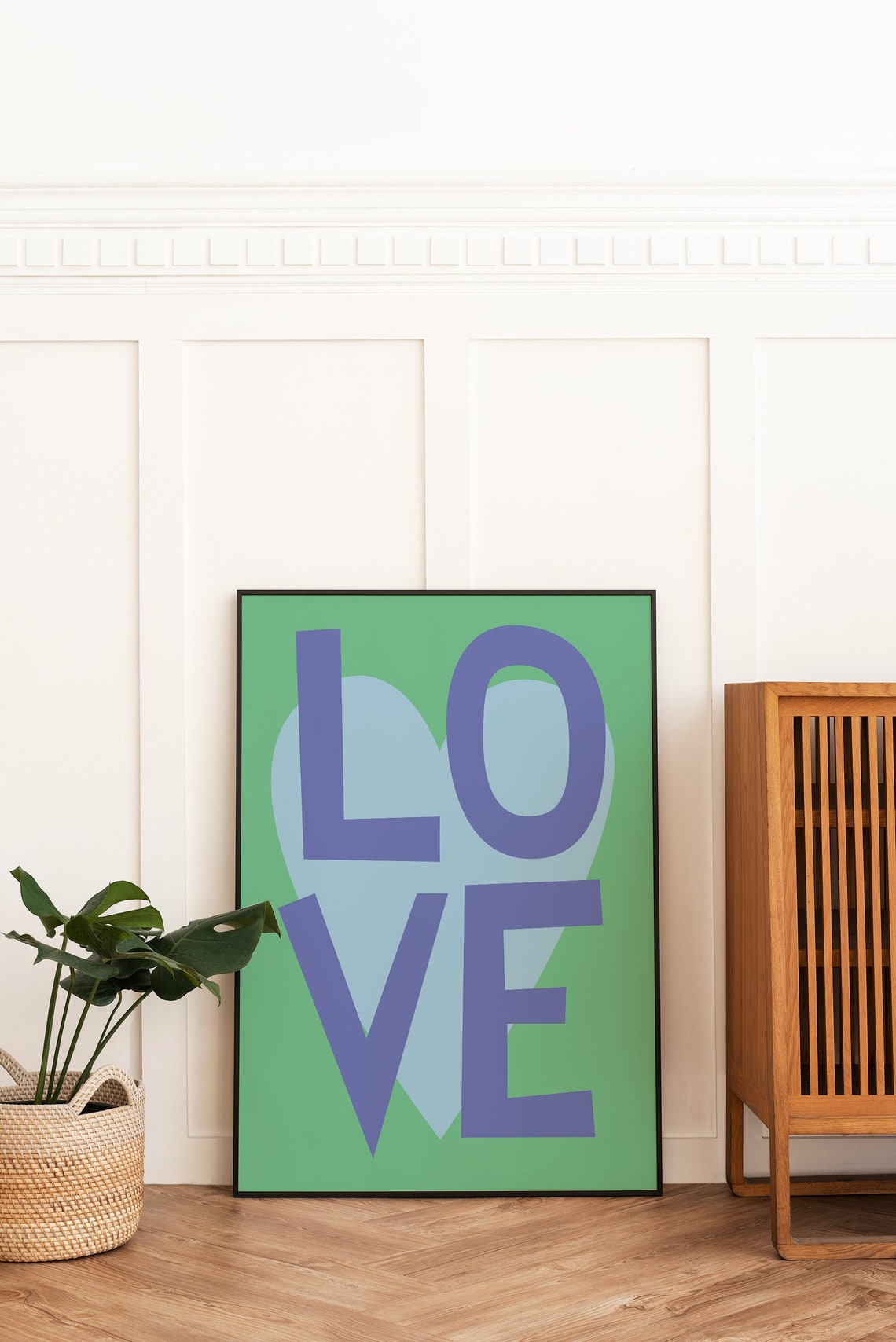 Love Typography Blue Letters Green Heart Inspirational Art Poster - Image 3