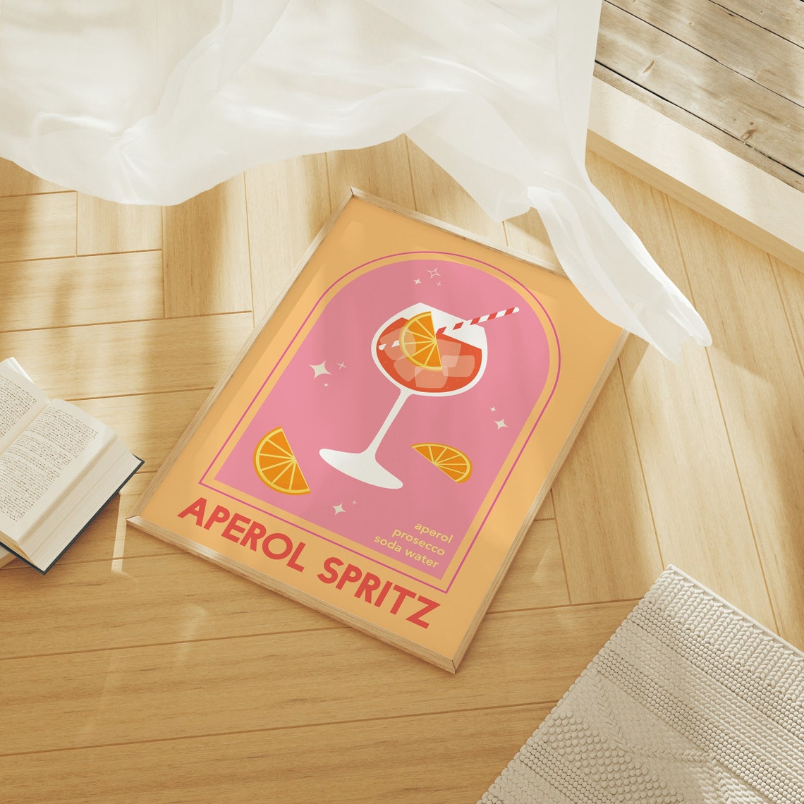 Aperol Spritz Cocktail Print Art Cute Pink Orange Aperol Cocktail Bar Art Kitchen Wall Art - Image 6