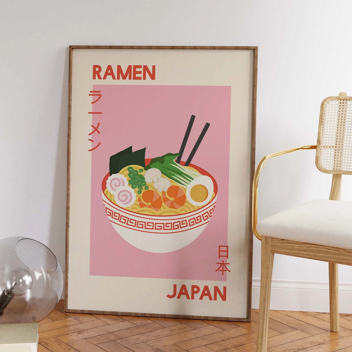 Japanese Ramen Bowl Poster with Pink Kitchen Art and Chopsticks - Image 6