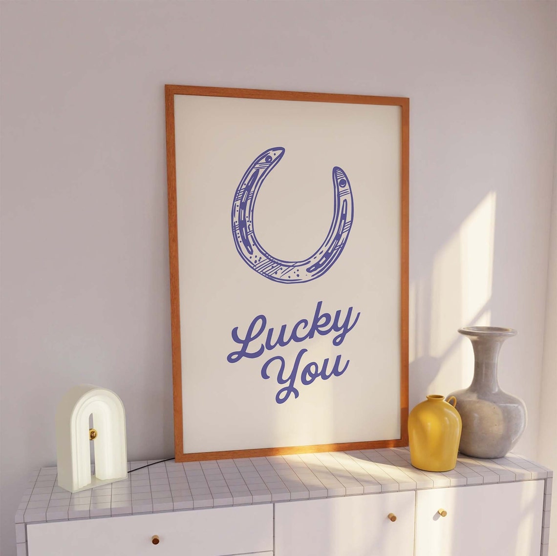 Lucky You Horseshoe Purple Script Western Good Luck Art Poster - Image 2