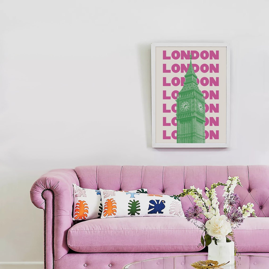 London Big Ben Green Photo Pink Repeat Typography Travel Poster - Image 3