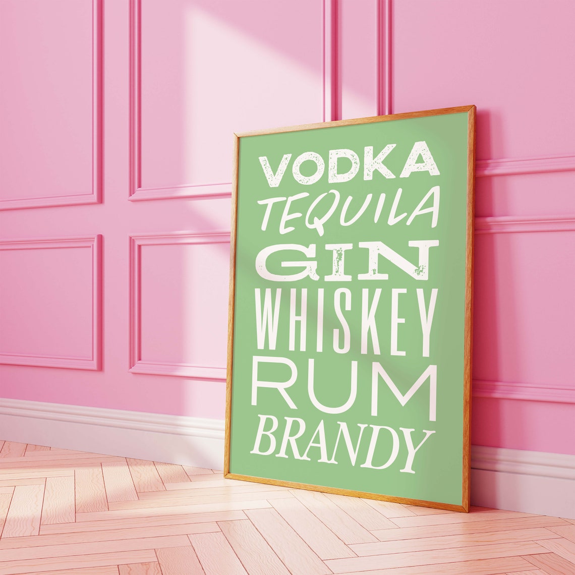 Vodka Tequila Gin Whiskey Rum Brandy Green Bar Typography Poster - Image 2