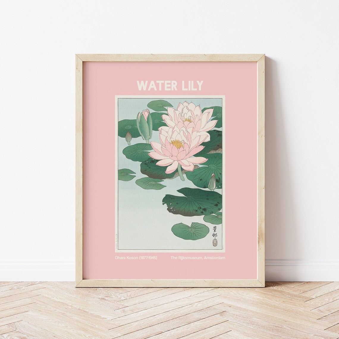 Ohara Koson Water Lily Japanese Woodblock Pink Floral Poster