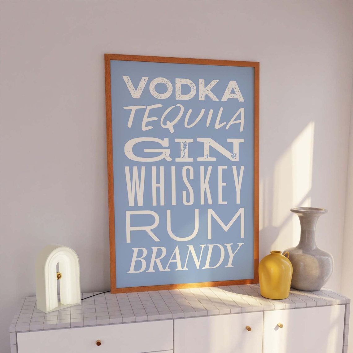 Vodka Tequila Gin Whiskey Rum Brandy Blue Bar Typography Poster - Image 4