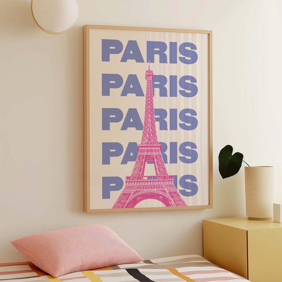 Paris Eiffel Tower Poster with Pink Tower and Bold Blue Typography - Image 5