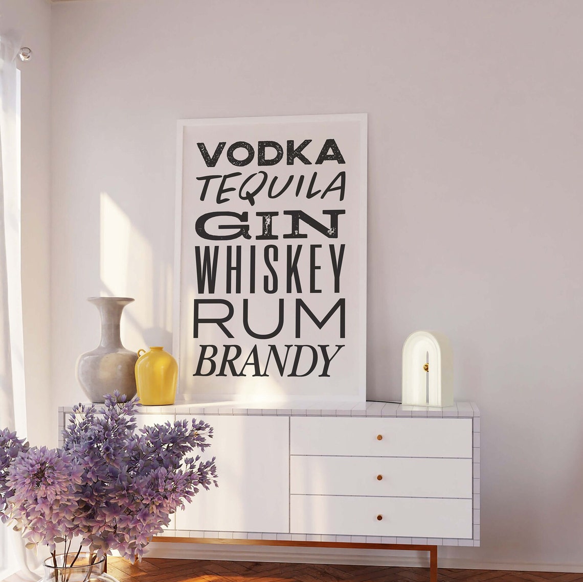 Vodka Tequila Gin Whiskey Rum Brandy Black Bar Typography Poster - Image 2