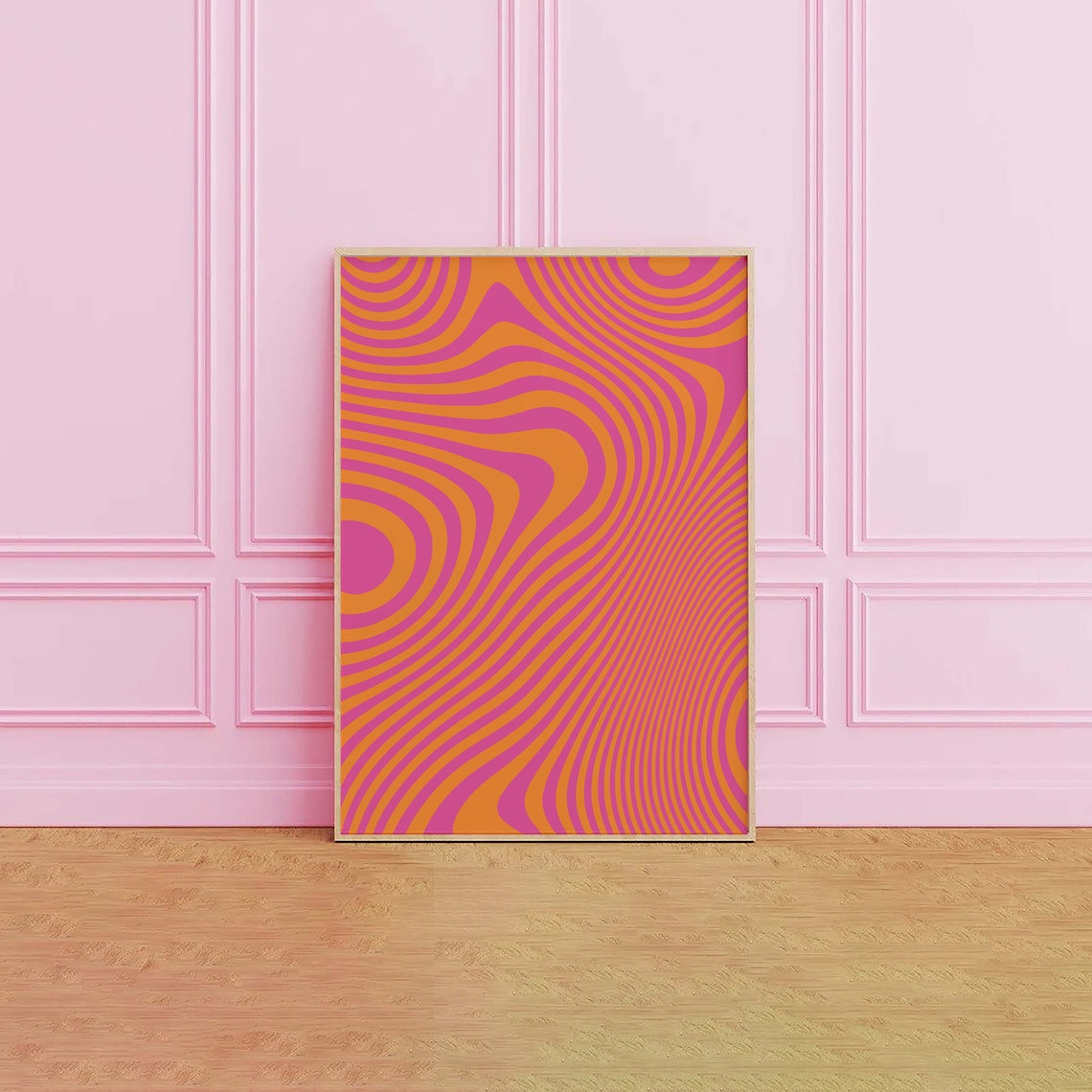 Pink Orange Abstract Print Art Trendy Pink Orange 70s Retro Art Cute Trendy Wall Art - Image 2