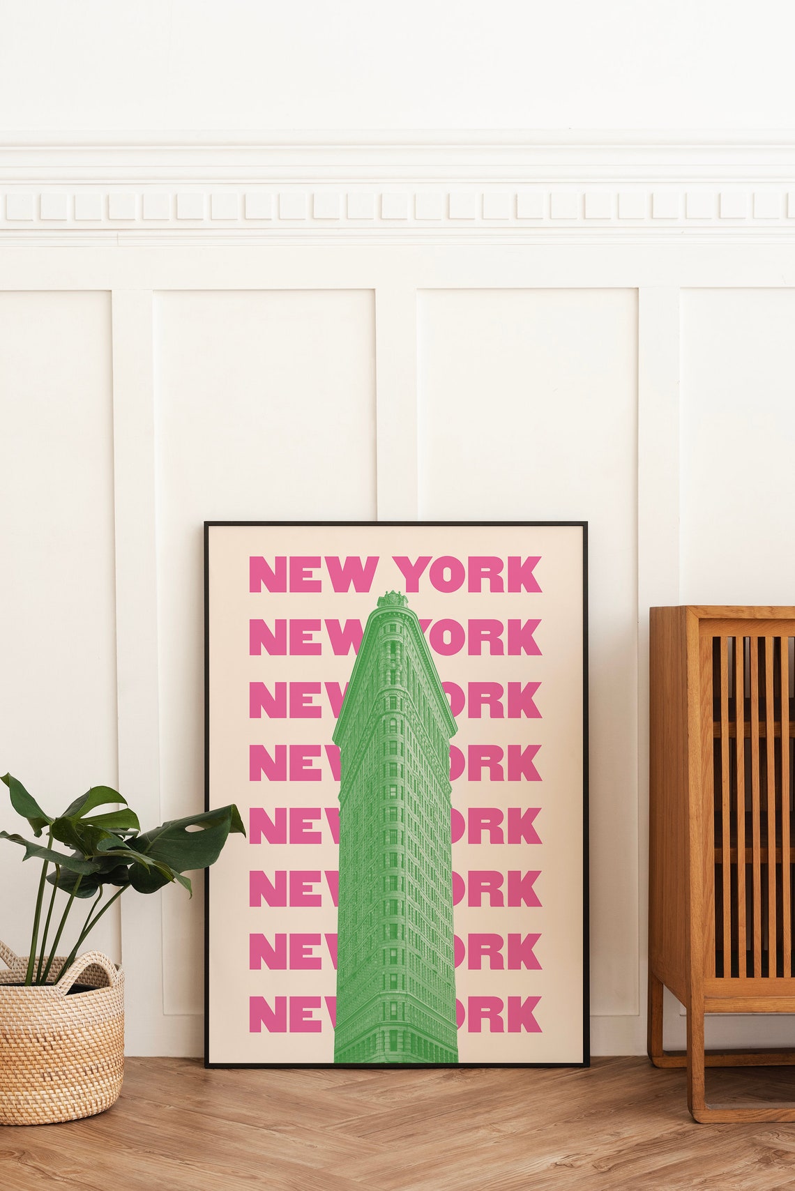 New York Flatiron Building Green Photo Pink Typography Travel Poster - Image 6