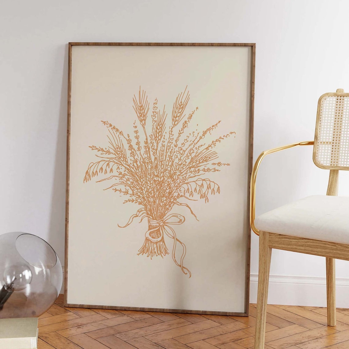 Wheat Sheaf Orange Line Autumn Harvest Botanical Wall Decor Poster - Image 2
