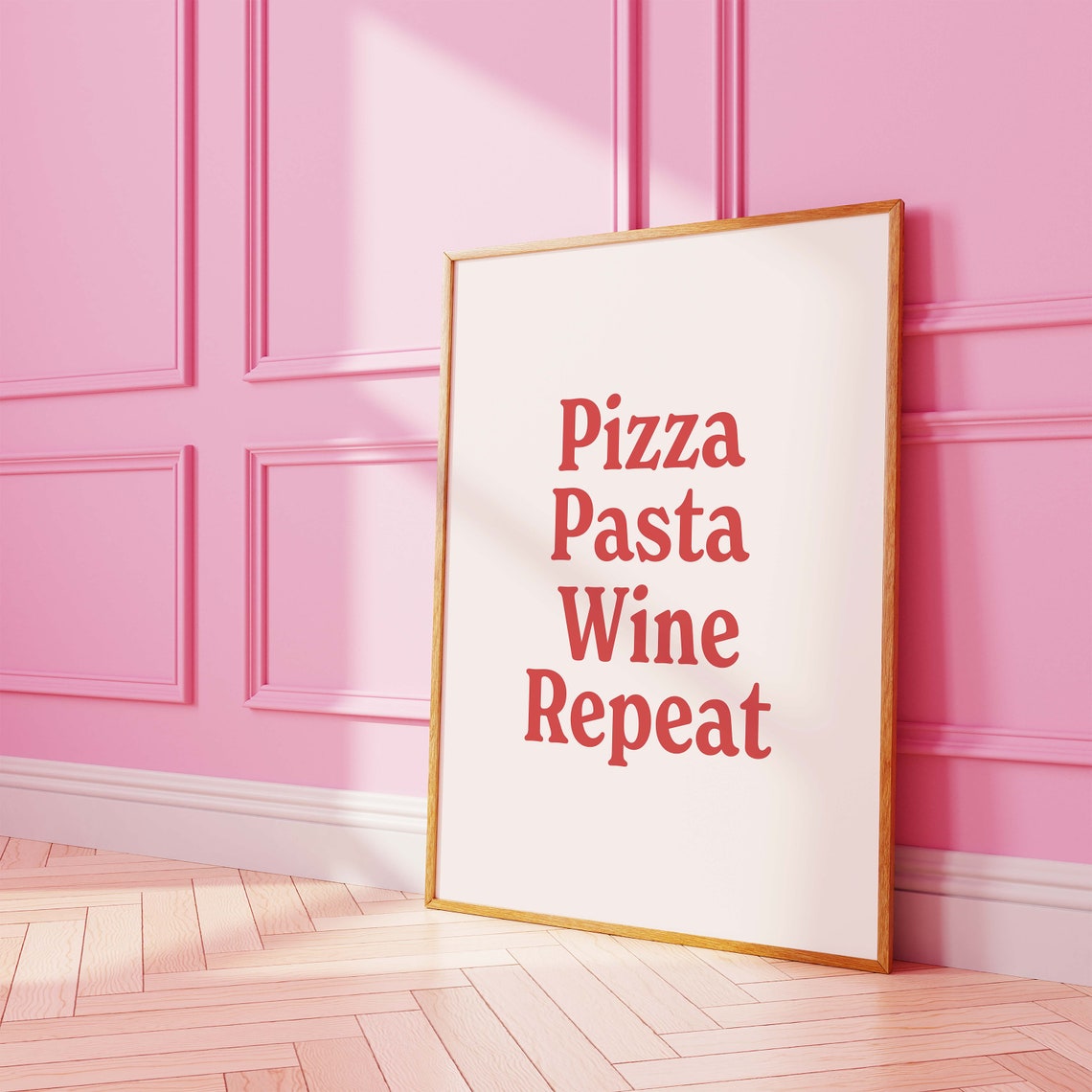 Pizza Pasta Wine Repeat Print Art Aesthetic Kitchen Decor Cute Cooking Wall Art Trendy Food Wall Art - Image 4