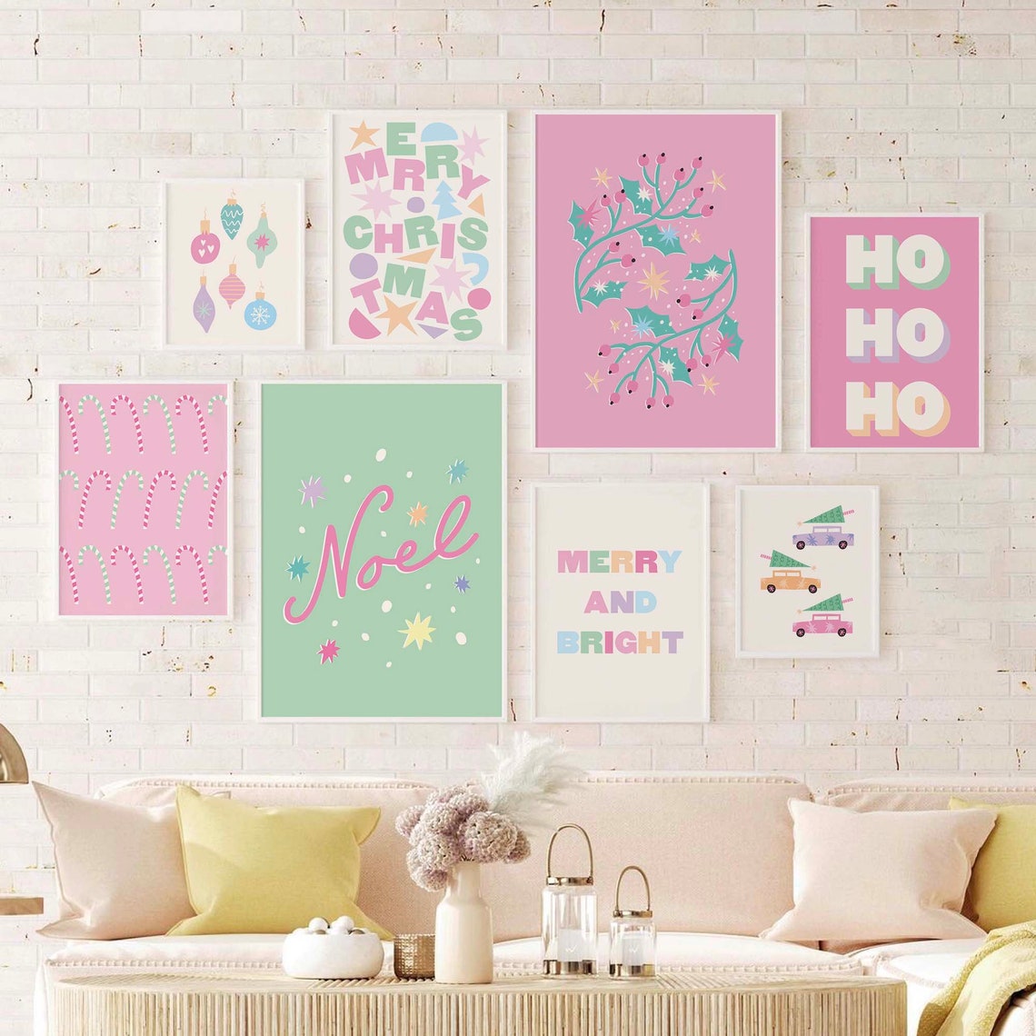 Pastel Christmas Gallery Wall Set 8 Coordinating Holiday Wall Poster - Image 4