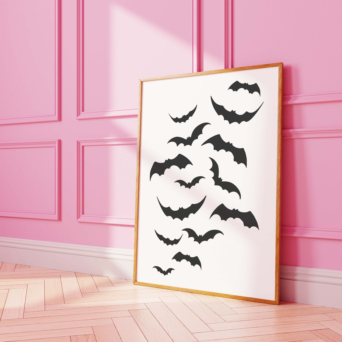 Flying Bat Silhouettes Minimal Black on White Halloween Poster - Image 2