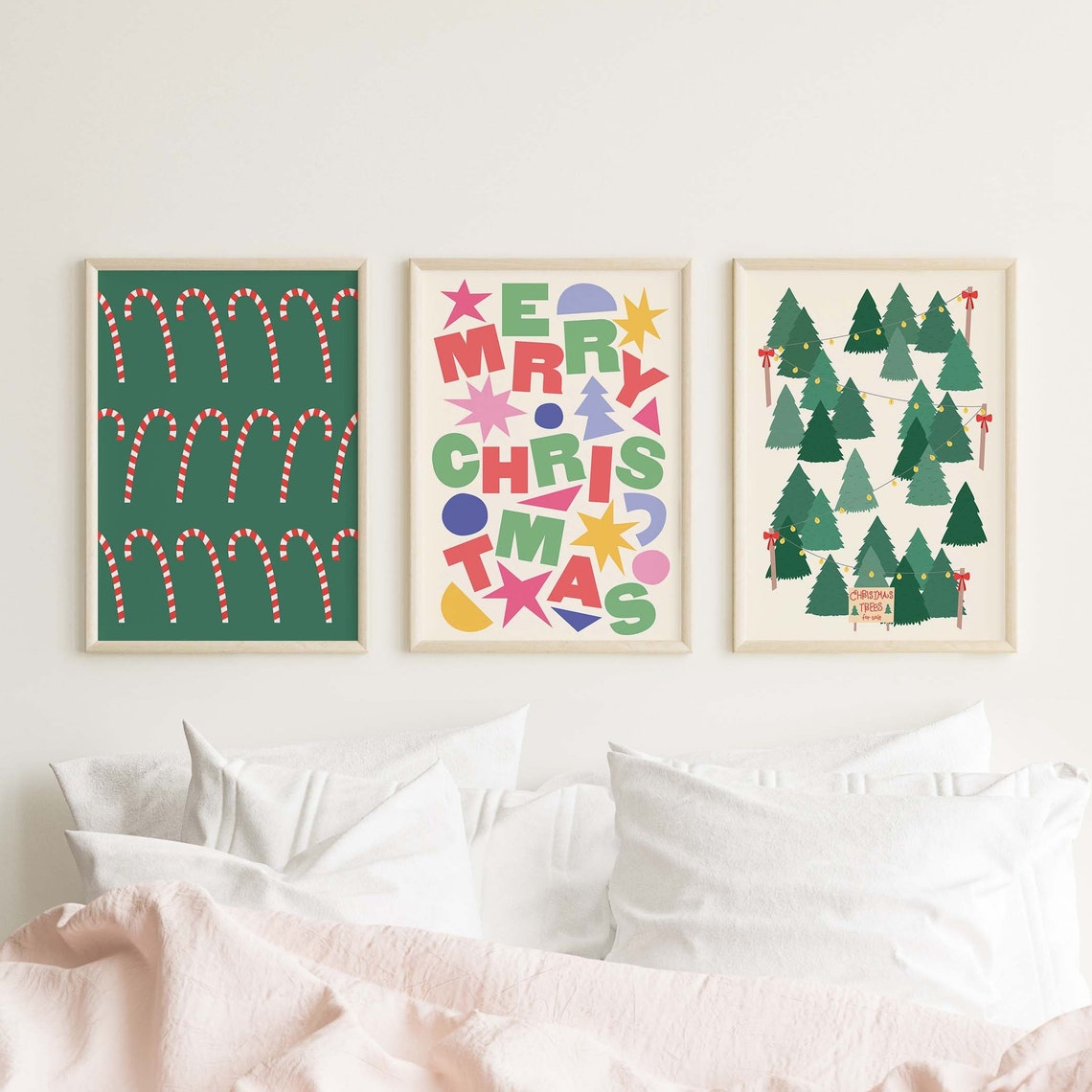 Christmas Gallery Wall Art 10 Printables Trendy Boho Christmas Prints Cute Colorful Holiday Wall Decorations - Image 3