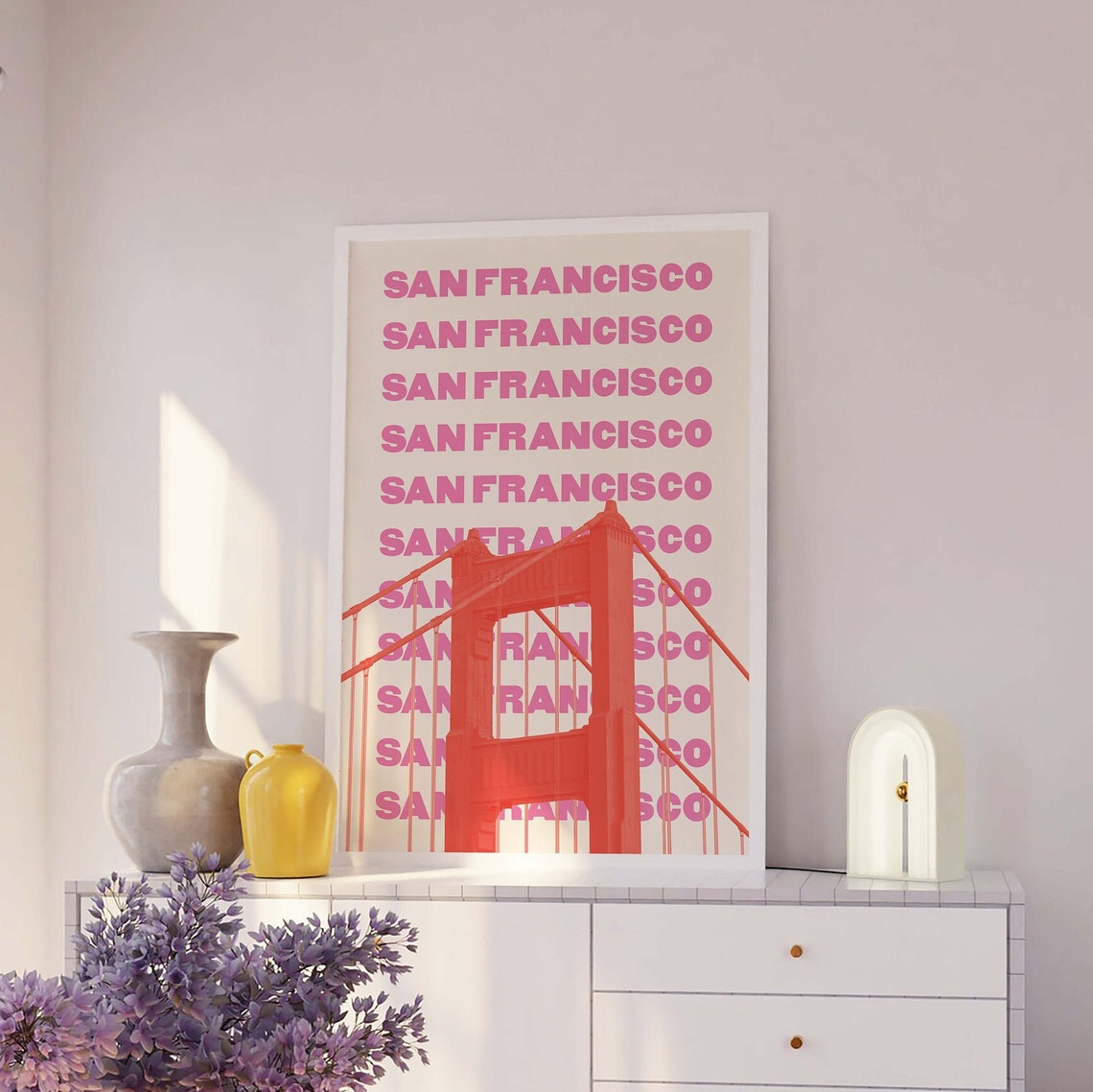 San Francisco Golden Gate Bridge Pink Repeat Typography Travel Poster - Image 4