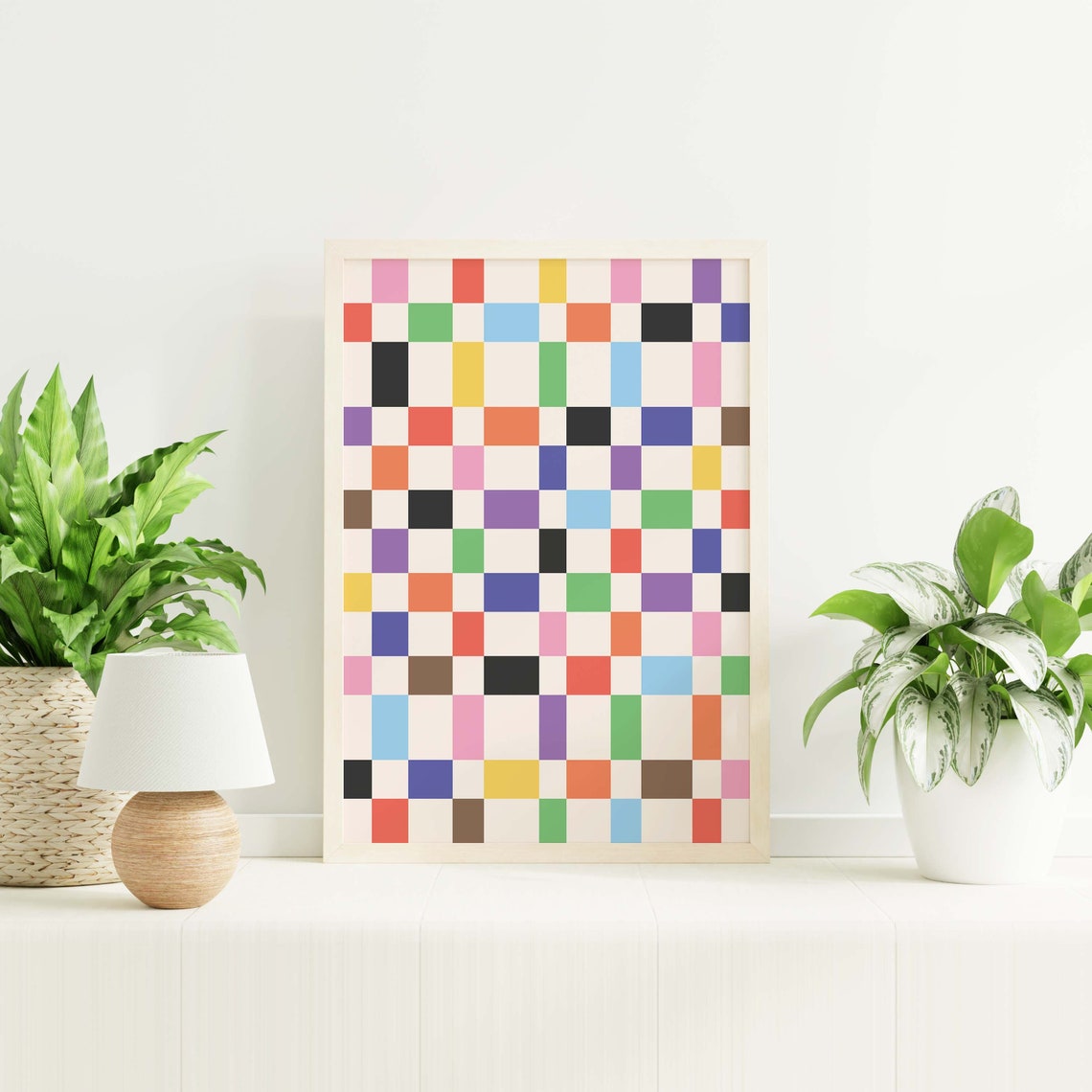 Rainbow Abstract Print Art Trendy Colorful Checkered Print 70s Retro Art Cute Pride Wall Art - Image 5