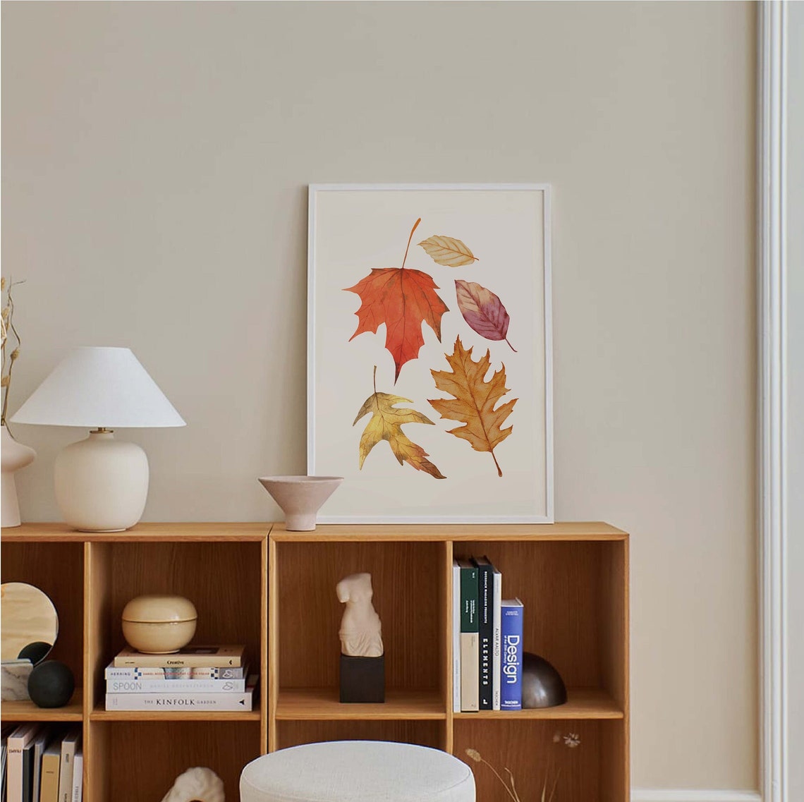 Watercolor Autumn Leaves Fall Maple Botanical Cream Art Poster - Image 2