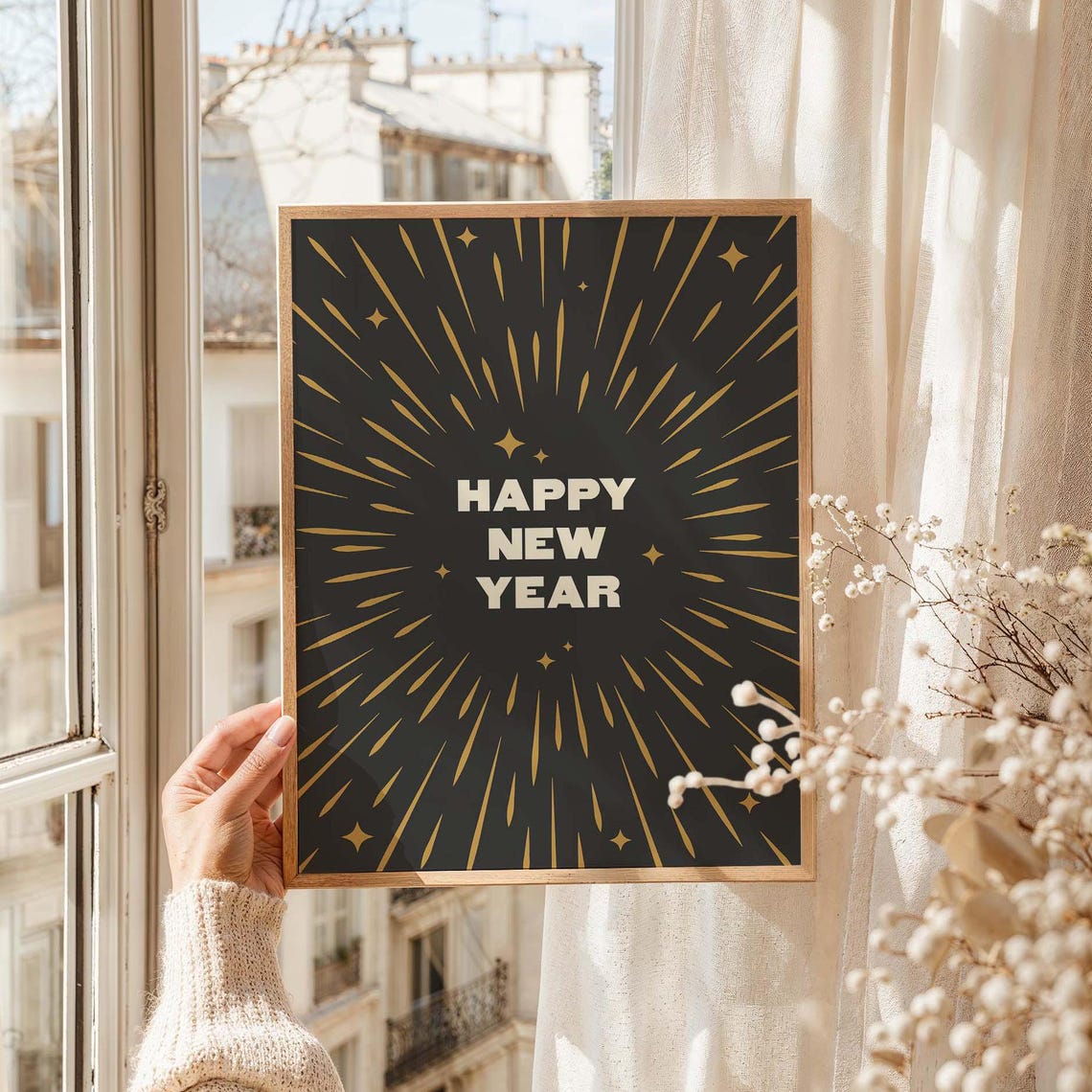 Happy New Year Gold Starburst Celebration Black Party Wall Poster - Image 4