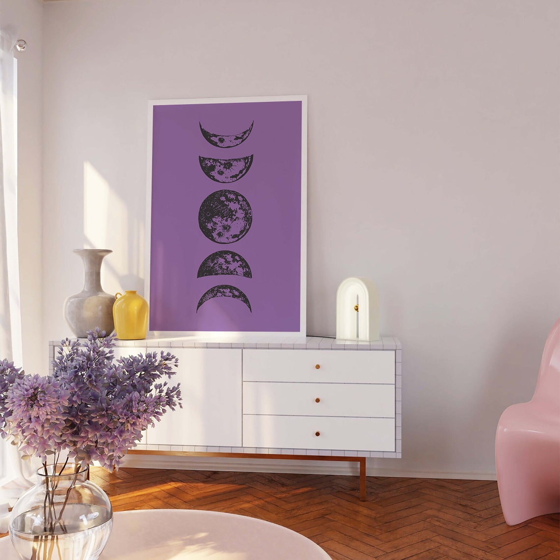 Moon Phases Column Purple Background Vintage Astronomy Poster - Image 4