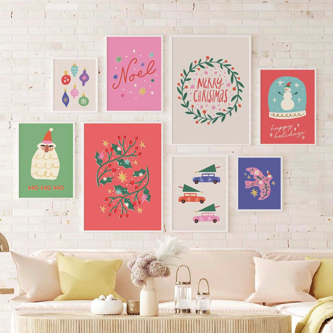 Christmas Gallery Wall Art 10 Printables Trendy Boho Christmas Prints Cute Colorful Holiday Wall Decorations - Image 4