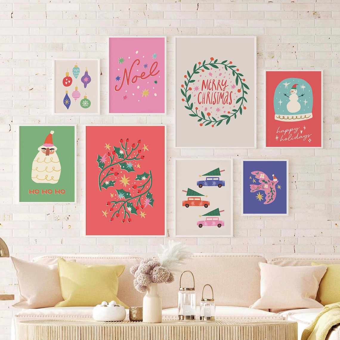 Trendy Christmas Gallery Wall Set 8 Festive Holiday Poster Pack - Image 4