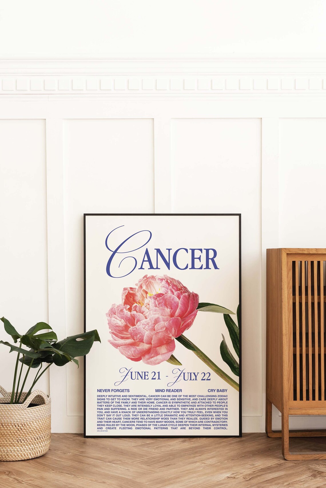 Cancer Zodiac Sign Peony Flower Retro Astrology Star Sign Personality Poster - Image 2