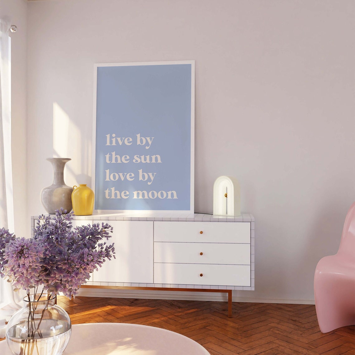 Live By The Sun Love By The Moon Quote Blue Typography Wall Art - Image 4
