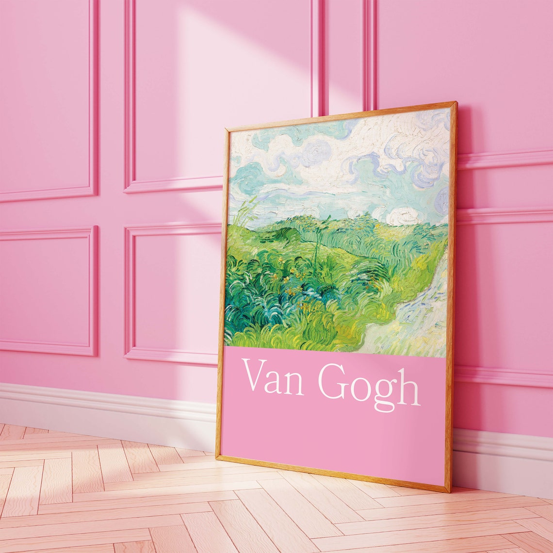 Van Gogh Green Wheat Fields Pink Landscape Classic Art Poster - Image 2