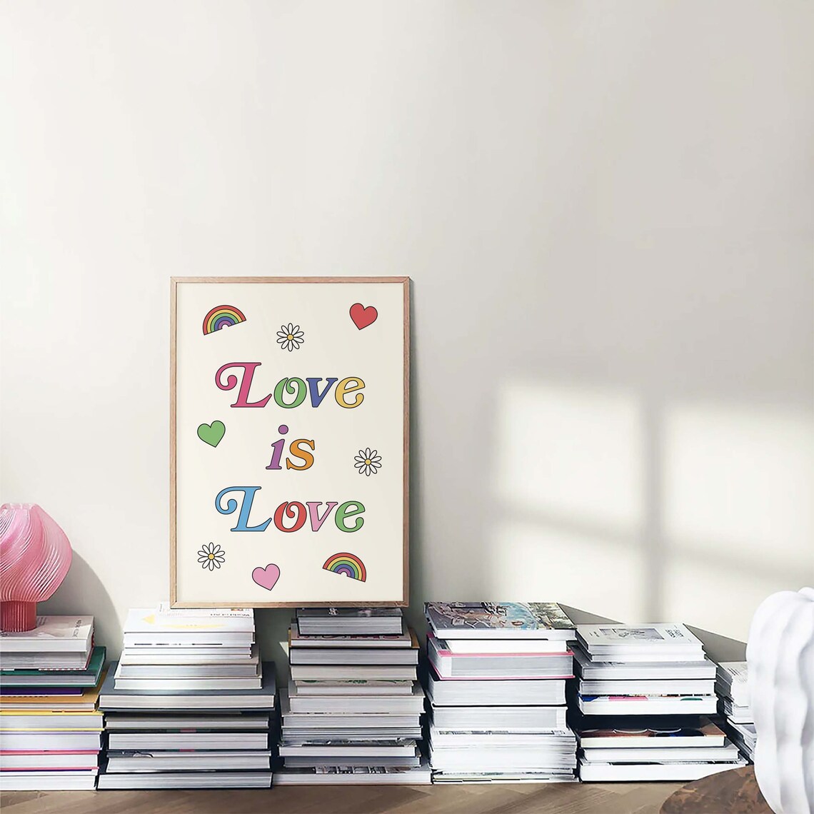 Love Is Love Rainbow Hearts Pride Retro Colorful Quote Poster - Image 6