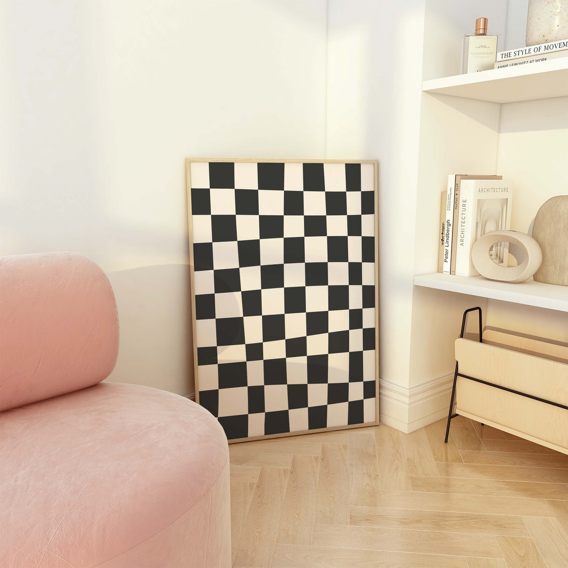 Black And White Abstract Print Art Trendy Checkered Print 70s Retro Art Cute Trendy Wall Art - Image 5