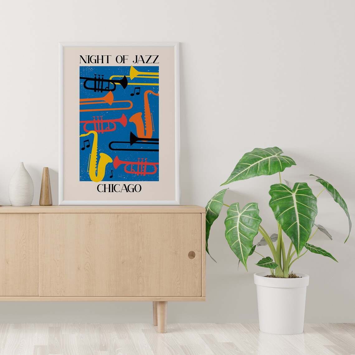 Night of Jazz Chicago Trumpet Saxophone Colorful Music Poster - Image 4