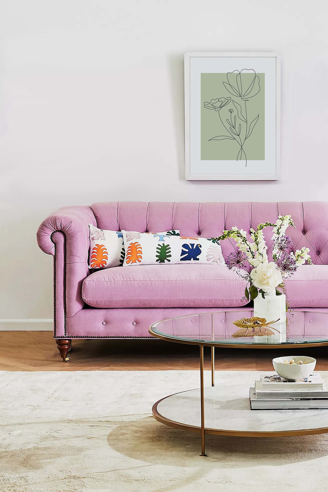 Sage Green Line Art Tulip Flowers Modern Minimalist Botanical Poster - Image 3