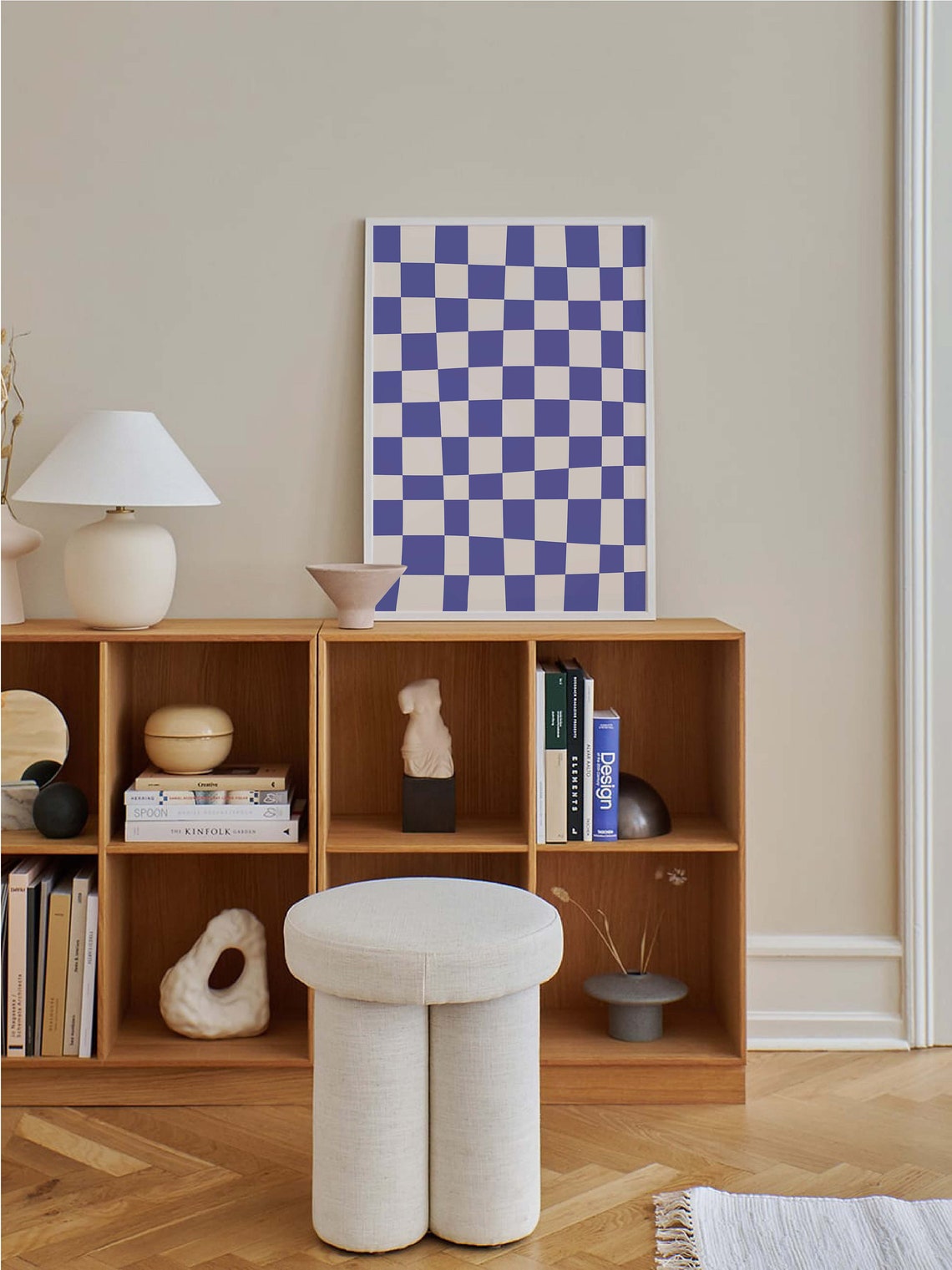 Blue And White Abstract Print Art Trendy Checkered Print 70s Retro Art Cute Trendy Wall Art - Image 4