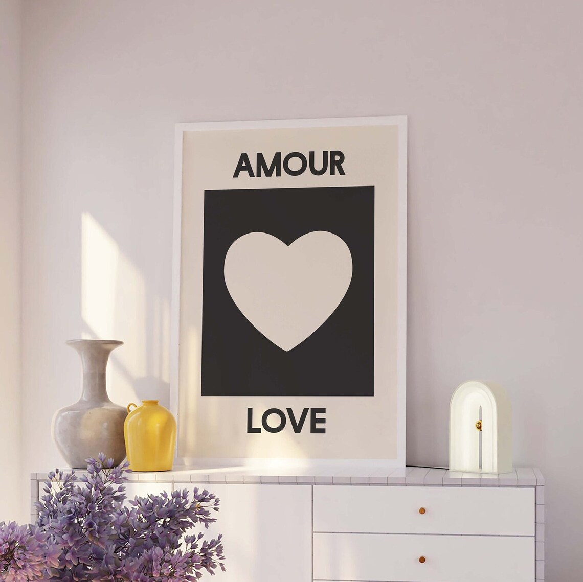 Amour Love Heart Black White Minimal French Romantic Wall Poster - Image 5