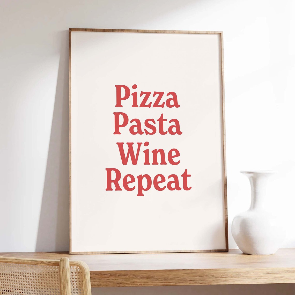 Pizza Pasta Wine Repeat Print Art Aesthetic Kitchen Decor Cute Cooking Wall Art Trendy Food Wall Art - Image 3