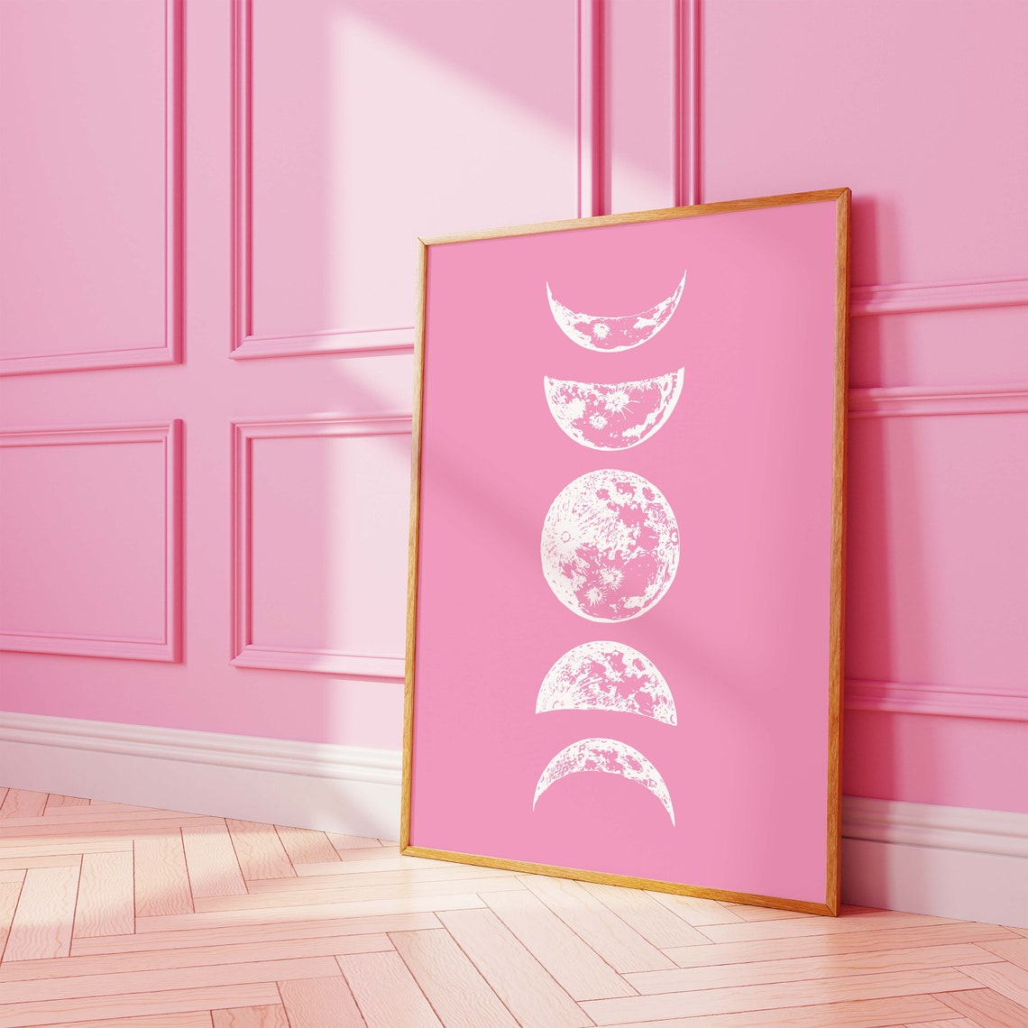 Moon Phases Column Pink Background Vintage Astronomy Art Poster - Image 4