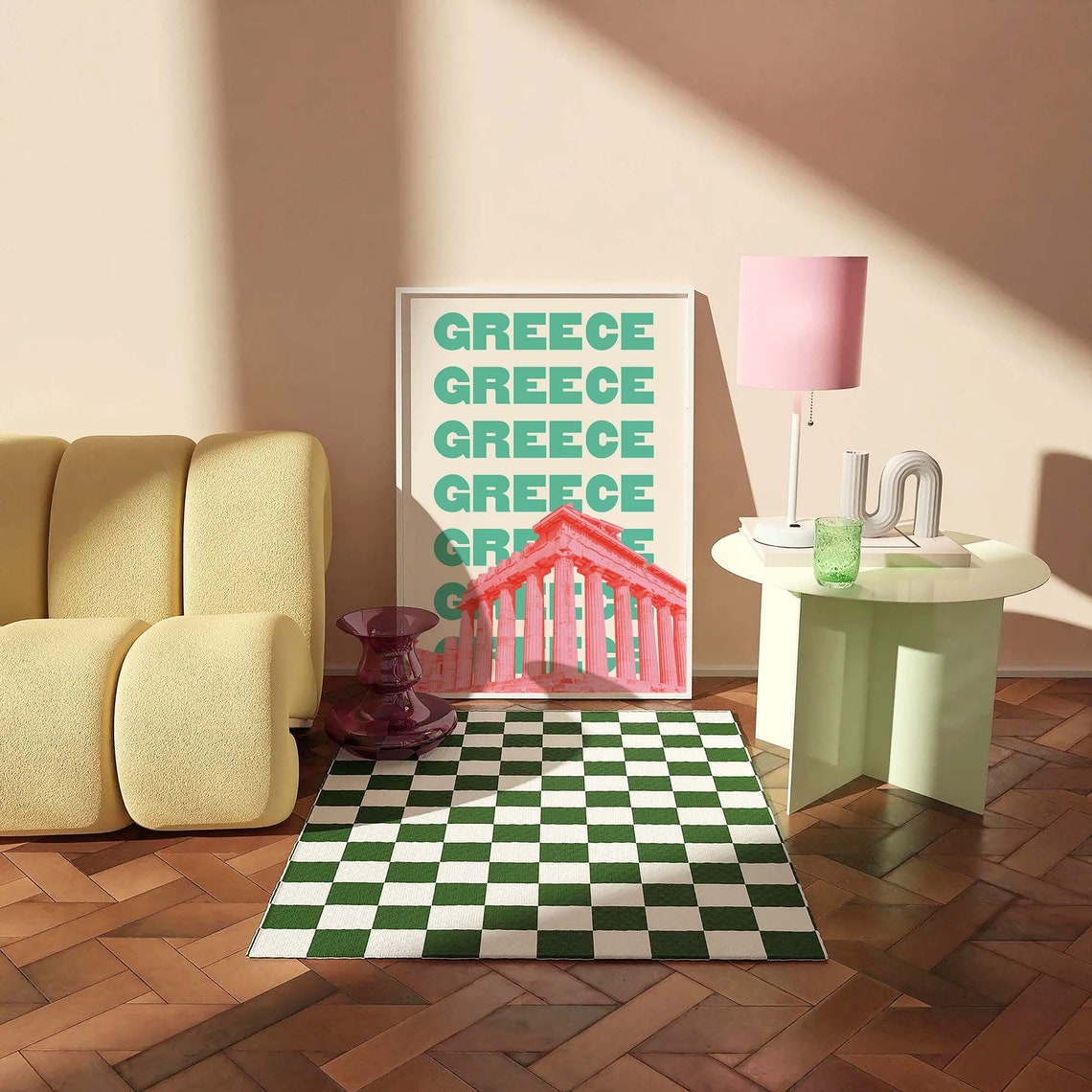 Greece Parthenon Pink Teal Bold Retro Travel Typography Poster - Image 3