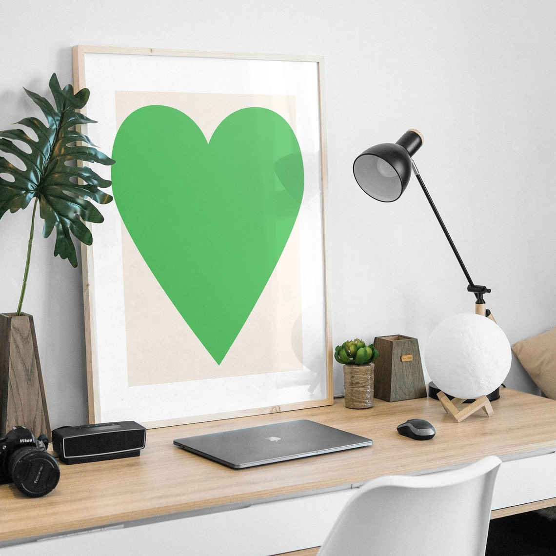 Green Heart Print Art Abstract Minimal Heart Poster Art Cute Trendy Wall Art - Image 3