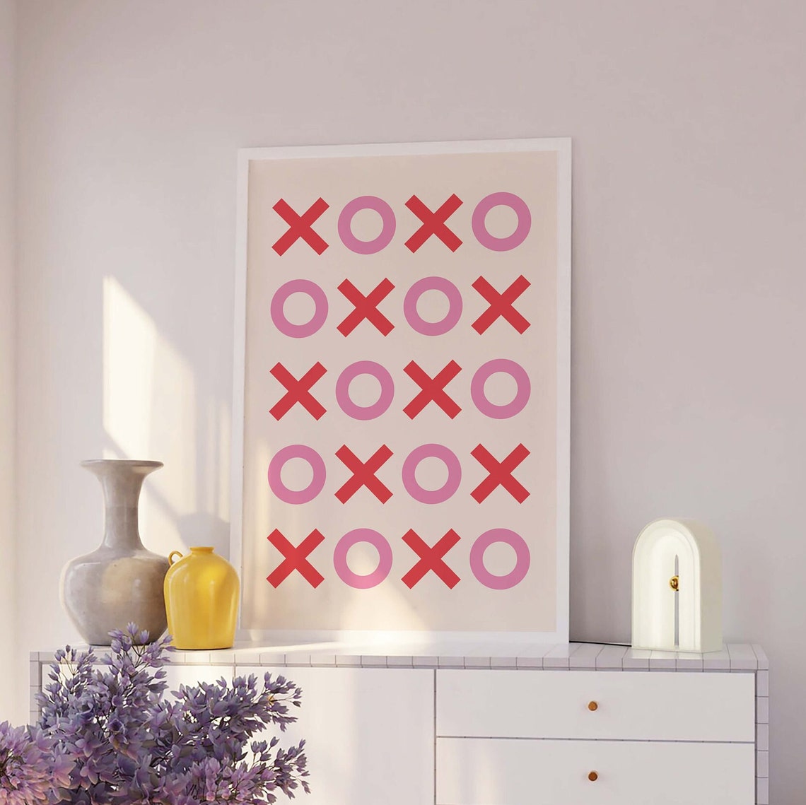 XOXO Hugs And Kisses Retro Red Pink Valentine Typography Poster - Image 3
