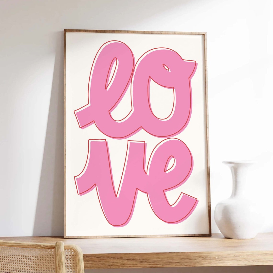 Love Script Typography Bold Pink Letters Romantic Wall Decor Poster - Image 2