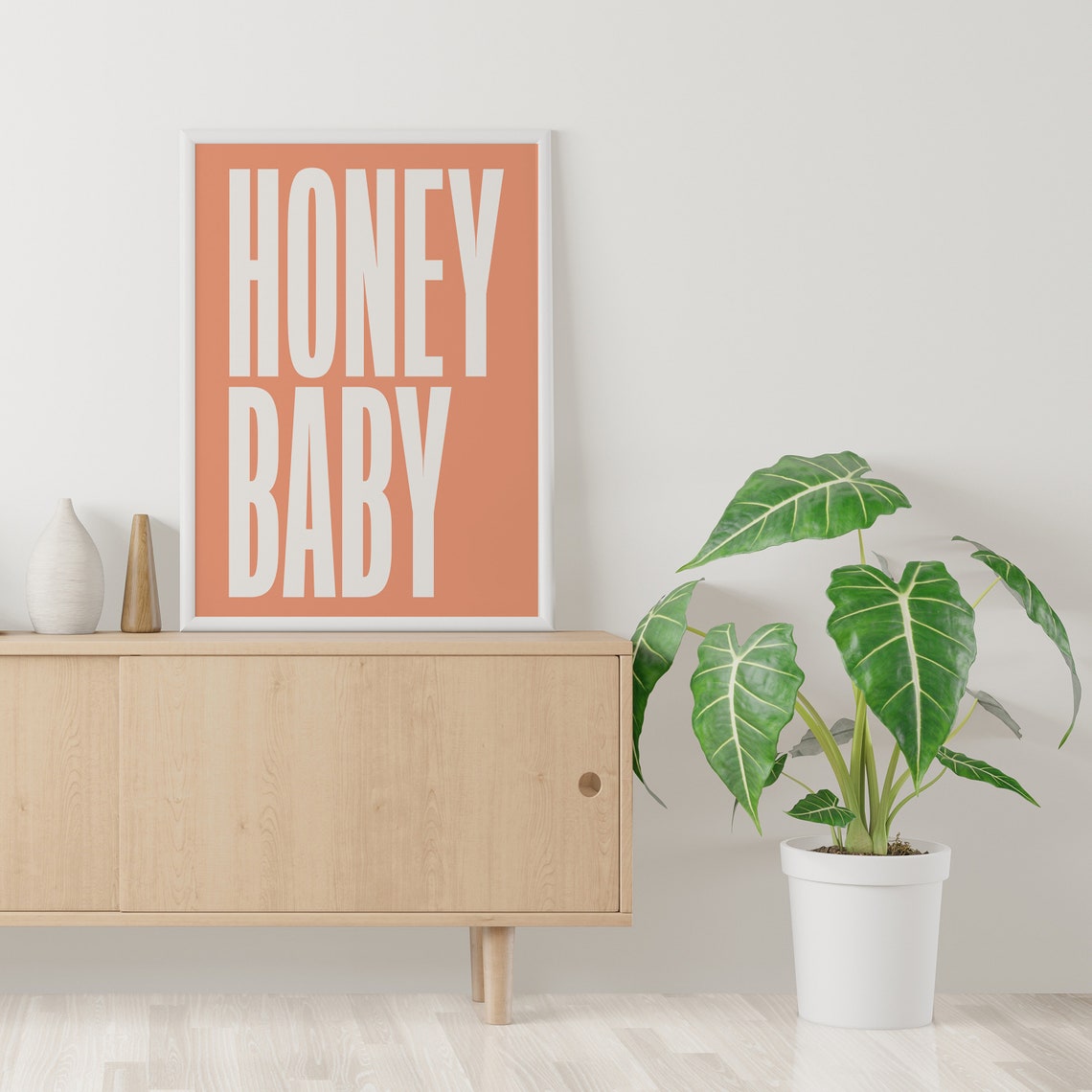 Honey Baby Quote Print Art Minimal Orange Typography Art Cute Trendy Wall Art - Image 3