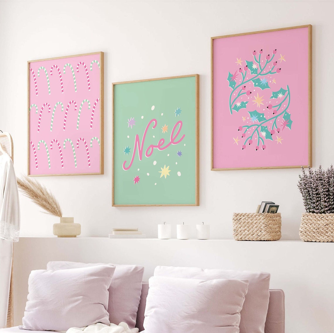 Pastel Christmas Gallery Wall Set 8 Coordinating Holiday Wall Poster - Image 2
