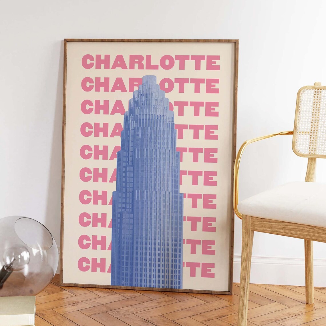 Charlotte North Carolina Pink Blue Retro Travel Typography Poster - Image 4