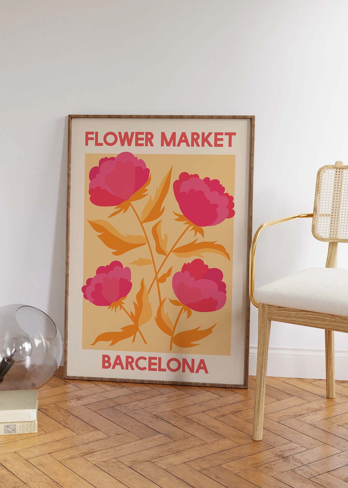 Flower Market Barcelona Pink Peony Orange Vintage Floral Poster - Image 6
