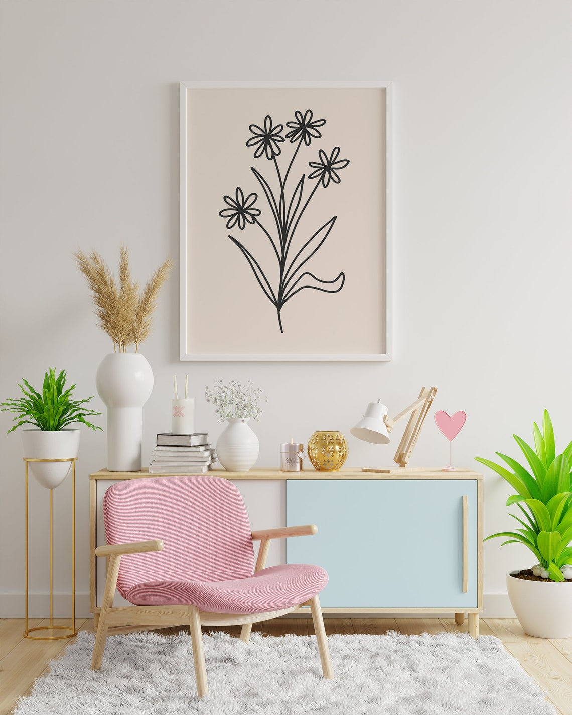 Black and Cream Daisy Line Art Flower Botanical Minimalist Poster - Image 3