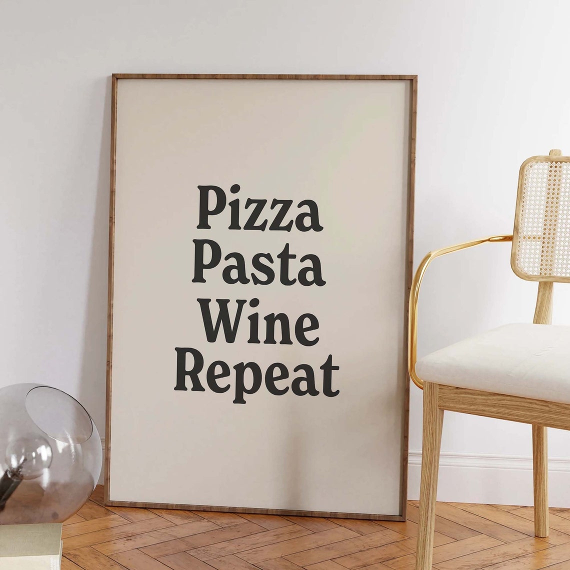 Pizza Pasta Wine Repeat Print Art Aesthetic Kitchen Decor Cute Cooking Wall Art Trendy Food Wall Art - Image 2