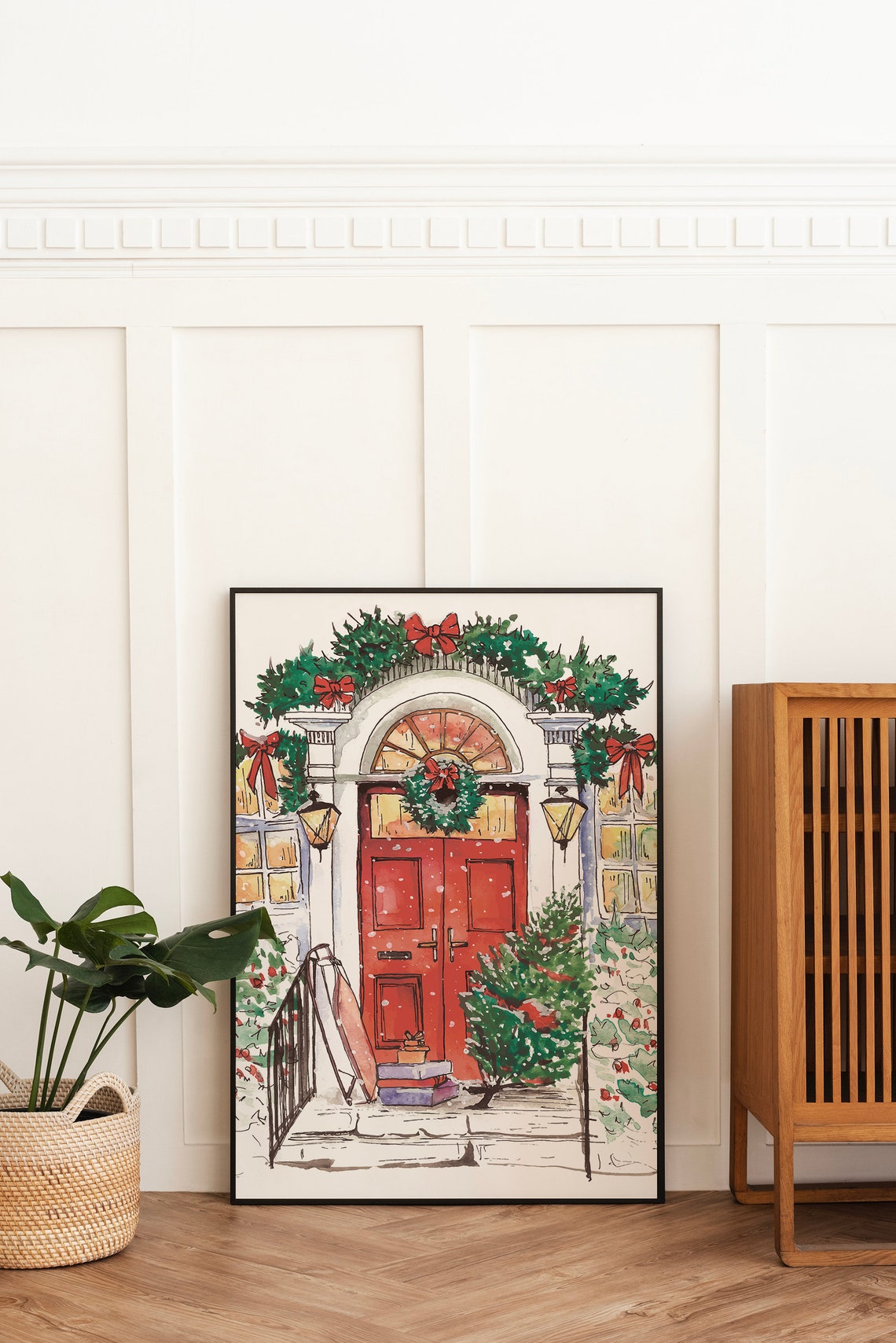 Christmas Front Door Print Art Winter Christmas Illustrations Decor Cute Holiday Wall Art - Image 6