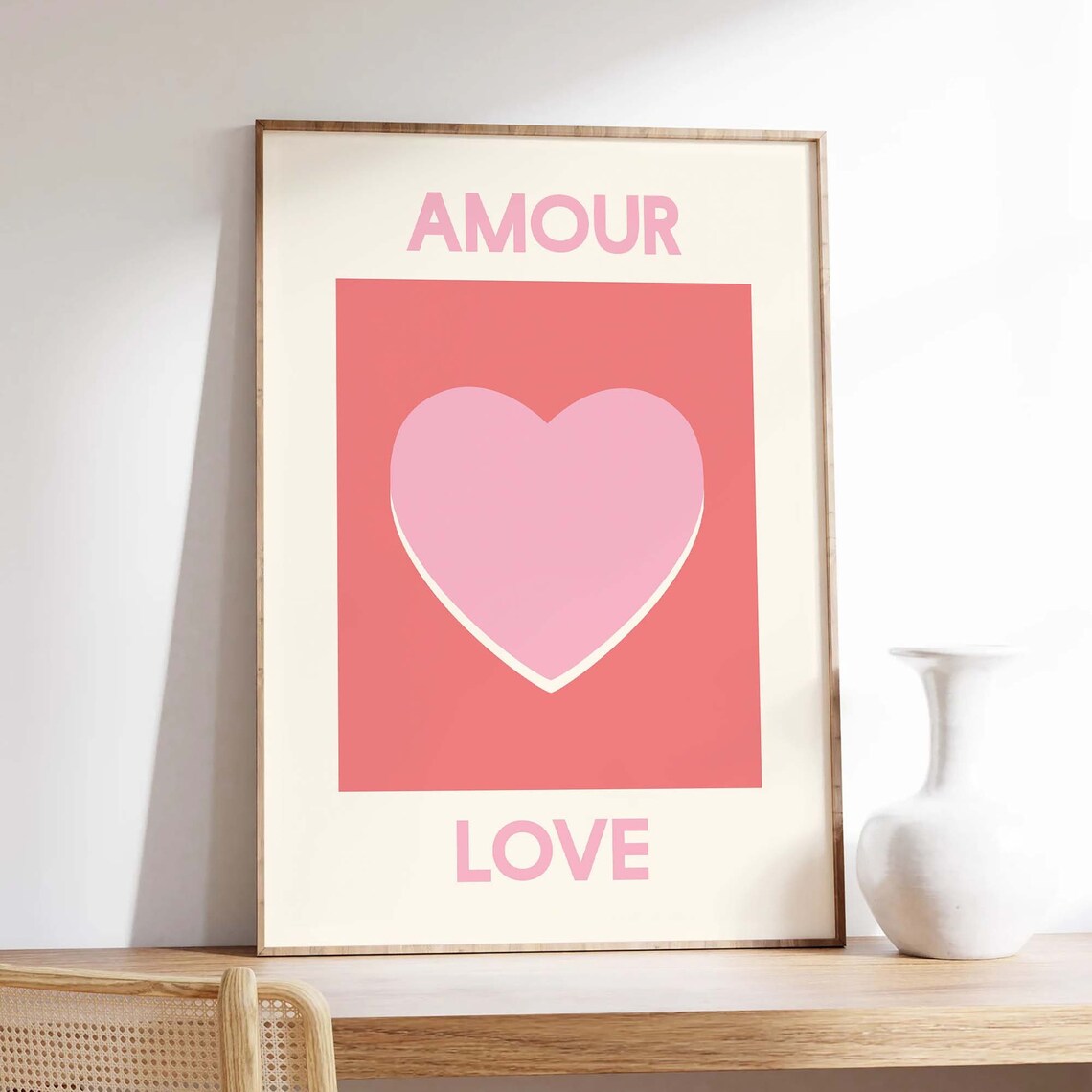 Amour Love Pink Heart Poster with Minimalist Retro Graphic Design - Image 5
