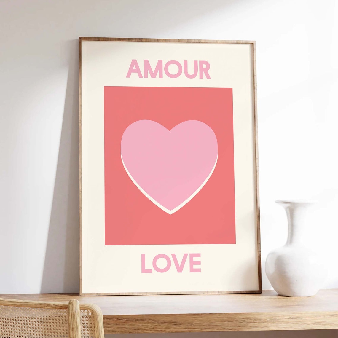 Amour Love Print Art Pink And Red Heart Wall Art Cute Trendy Wall Art - Image 5