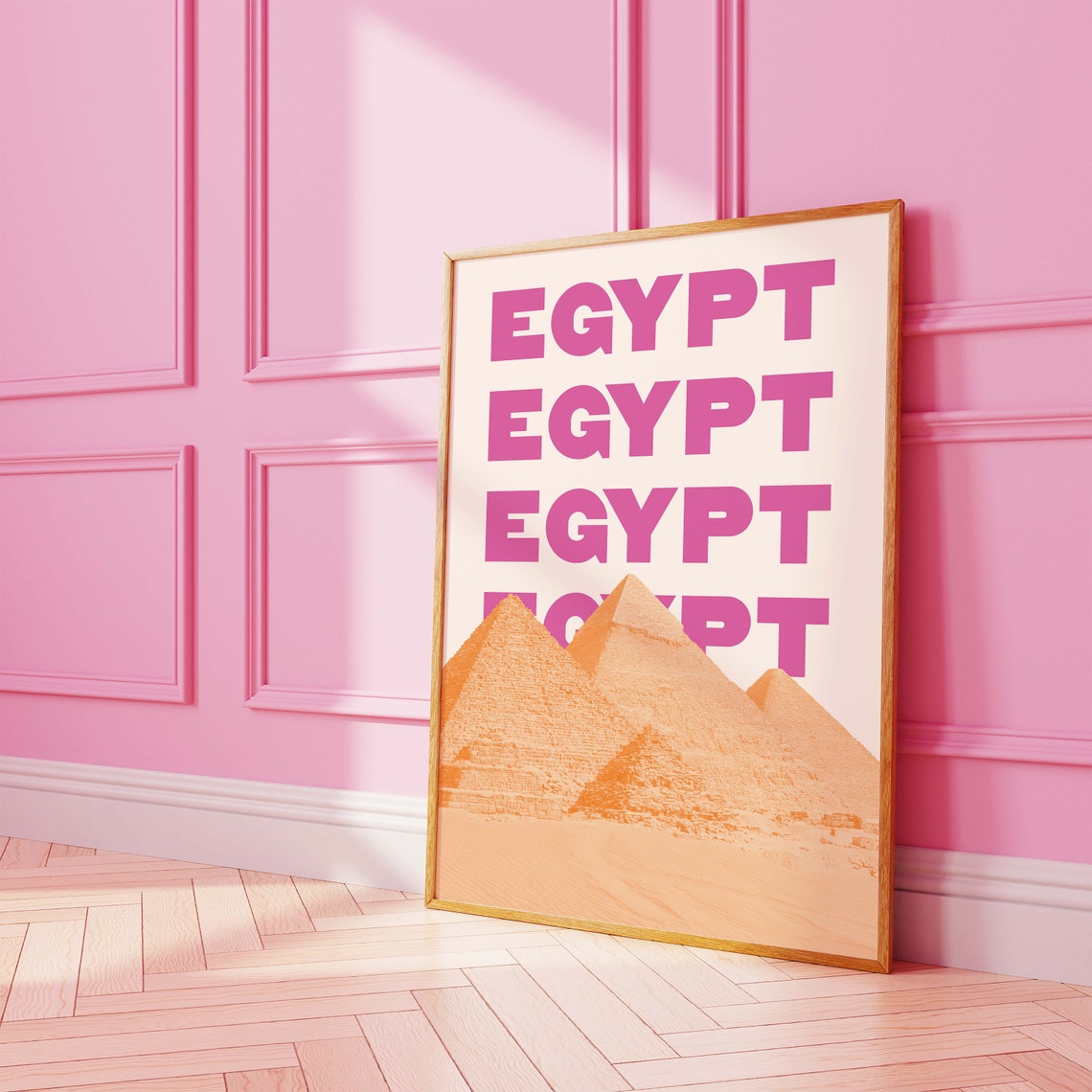Egypt Pyramids Poster with Orange Pyramids and Pink Bold Typography - Image 6